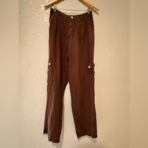Bella Dahl Brown Linen Cargo Pants